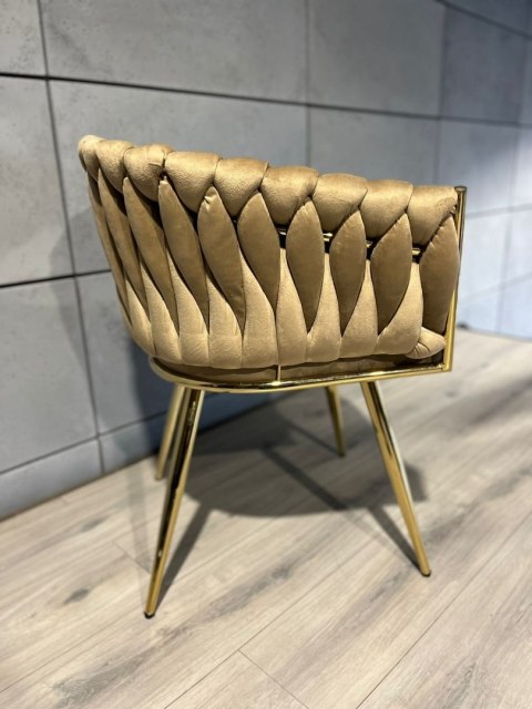 Krzesło plecione Lugano fotel TRECCIA BEIGE VELVET GOLD Lugano