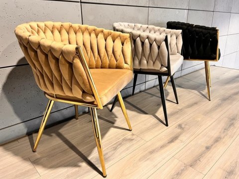 Krzesło plecione Lugano fotel TRECCIA BEIGE VELVET GOLD Lugano