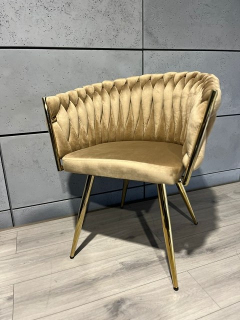 Krzesło plecione Lugano fotel TRECCIA BEIGE VELVET GOLD Lugano