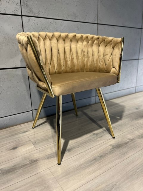 Krzesło plecione Lugano fotel TRECCIA BEIGE VELVET GOLD Lugano