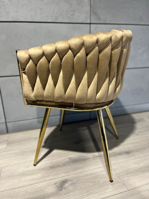 Krzesło plecione Lugano fotel TRECCIA BEIGE VELVET GOLD Lugano