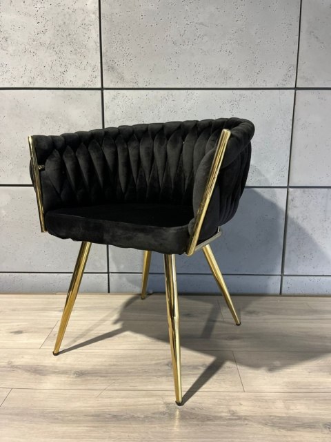Krzesło plecione Lugano fotel TRECCIA BLACK VELVET GOLD Lugano