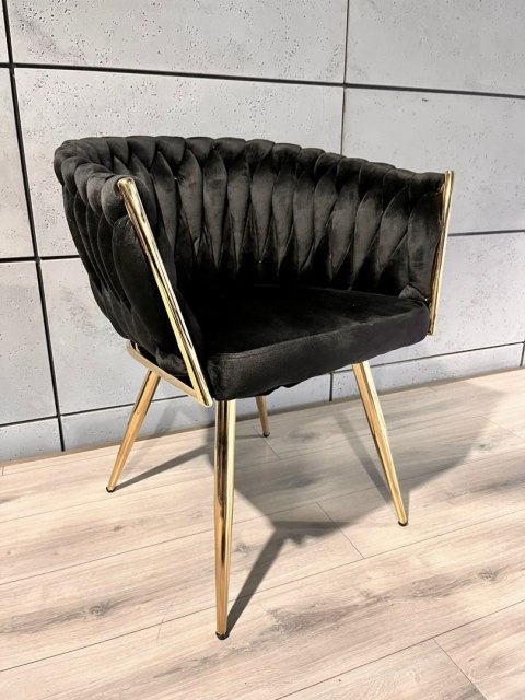 Krzesło plecione Lugano fotel TRECCIA BLACK VELVET GOLD Lugano