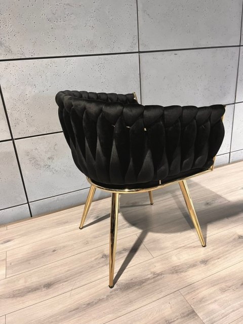 Krzesło plecione Lugano fotel TRECCIA BLACK VELVET GOLD Lugano
