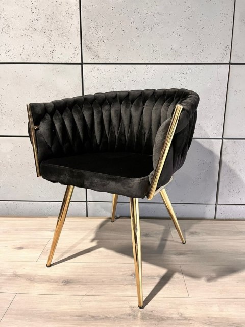 Krzesło plecione Lugano fotel TRECCIA BLACK VELVET GOLD Lugano