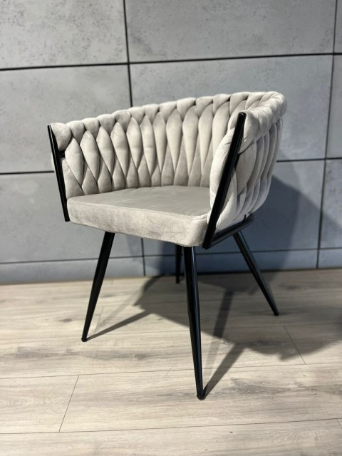 Krzesło plecione Lugano fotel TRECCIA GREY VELVET SMOKE Lugano