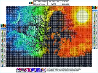 Haft Diamentowy, Obraz, Mozaika Diamentowa Diamond Painting, DRZEWO - NOC i DZIEŃ 40x30cm DK