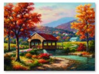 Haft Diamentowy, Obraz, Mozaika Diamentowa Diamond Painting, JESIENNY KRAJOBRAZ 40x30cm DK