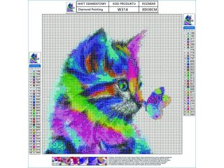 Haft Diamentowy, Obraz, Mozaika Diamentowa Diamond Painting, KOT Z MOTYLKIEM 30x30cm DK