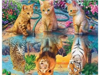 Haft Diamentowy, Obraz, Mozaika Diamentowa Diamond Painting, ODBICIE LUSTRZANE - LAMPART, LEW, TYGRYS 40x30cm DK