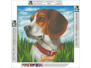 Haft Diamentowy, Obraz, Mozaika Diamentowa Diamond Painting, PIES BEAGLE 30x30cm DK
