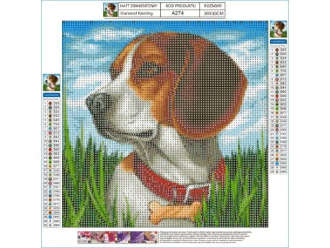 Haft Diamentowy, Obraz, Mozaika Diamentowa Diamond Painting, PIES BEAGLE 30x30cm DK Haft Diamentowy, Obraz, Mozaika Diamentowa Diamond Painting, PIES BEAGLE 30x30cm DK