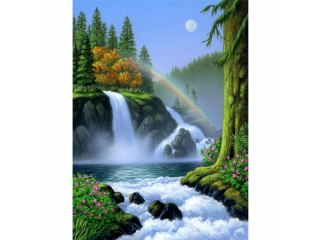 Haft Diamentowy, Obraz, Mozaika Diamentowa Diamond Painting, WODOSPAD Z TĘCZĄ 30x40cm DK