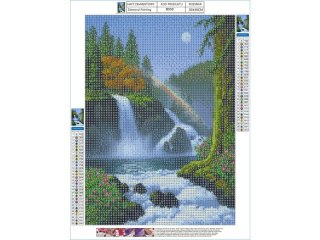 Haft Diamentowy, Obraz, Mozaika Diamentowa Diamond Painting, WODOSPAD Z TĘCZĄ 30x40cm DK