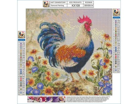 Haft Diamentowy, Obraz, Mozaika Diamentowa Diamond Painting, KOLOROWY KOGUT 30x30cm DK Haft Diamentowy, Obraz, Mozaika Diamentowa Diamond Painting, KOLOROWY KOGUT 30x30cm DK
