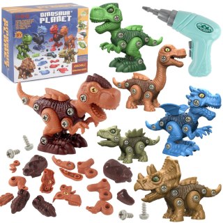 ZESTAW WALIZKA KLOCKI DINOZAURY DO SKRĘCANIA WKRĘTARKA 3 DINO FIGURKI DIY Import ProNice