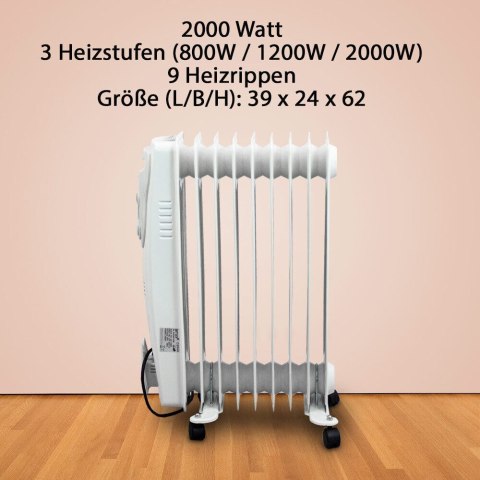 BITUXX Elektryczny grzejnik olejowy 2000 Watt 9 żeber Bituxx