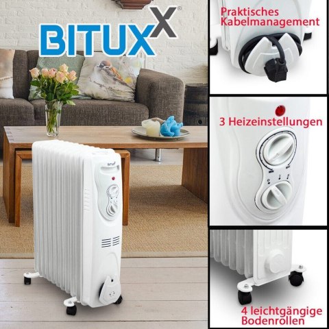 BITUXX Elektryczny grzejnik olejowy 2500 W 11 żeber biały Bituxx