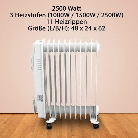 BITUXX Elektryczny grzejnik olejowy 2500 W 11 żeber biały Bituxx