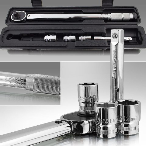 Klucz dynamometryczny z grzechotką 1/2" + nasadki 17 19 21mm Bituxx
