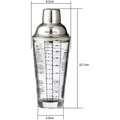 SZKLANY SHAKER BARMAŃSKI 400ml Z PRZEPISAMI KLAUSBERG KB-7647 KLAUSBERG