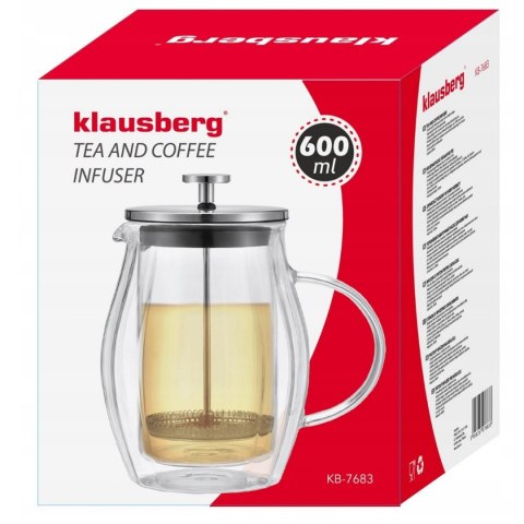 ZAPARZACZ TŁOKOWY DO KAWY/HERBATY TERMICZNY 600ml KLAUSBERG KB-7683 KLAUSBERG