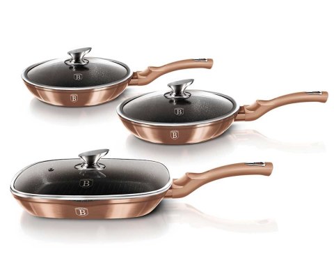 ZESTAW 3 PATELNI GRANITOWYCH BERLINGER HAUS ROSE GOLD LINE BH-6195 BERLINGER HAUS