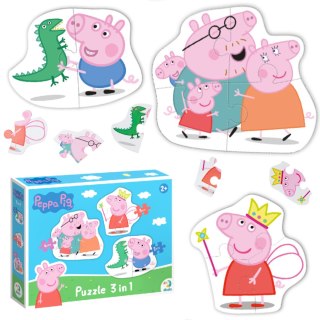PUZZLE 3w1 "ŚWINKA PEPPA" TRZY UKŁADANKI W JEDNYM DLA NAJMŁODSZYCH DZIECI DODO