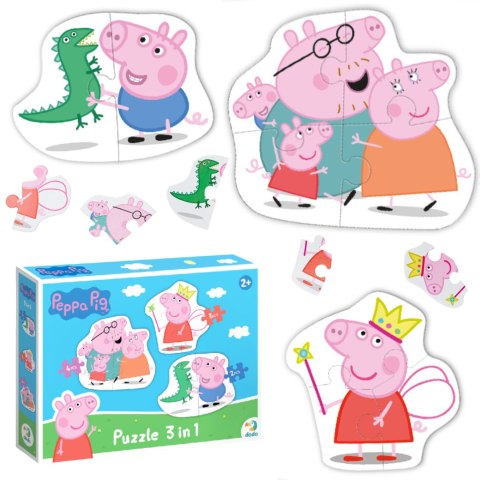 PUZZLE 3w1 "ŚWINKA PEPPA" TRZY UKŁADANKI W JEDNYM DLA NAJMŁODSZYCH DZIECI DODO