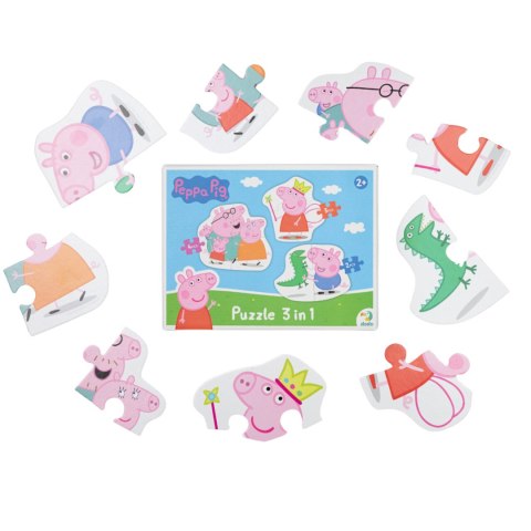PUZZLE 3w1 "ŚWINKA PEPPA" TRZY UKŁADANKI W JEDNYM DLA NAJMŁODSZYCH DZIECI DODO