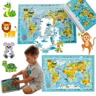 Puzzle Obserw. Mapa Swiata Zwierzat, 80 el. 300133 DODO