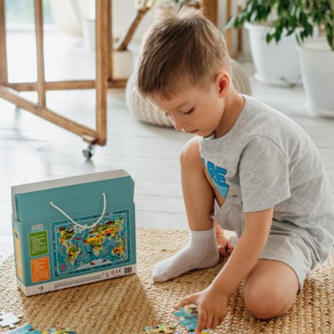 Puzzle Obserw. Mapa Swiata Zwierzat, 80 el. 300133 DODO