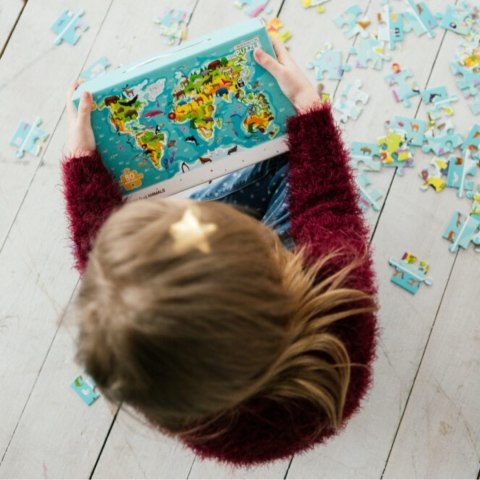 Puzzle Obserw. Mapa Swiata Zwierzat, 80 el. 300133 DODO