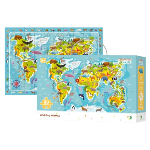 Puzzle Obserw. Mapa Swiata Zwierzat, 80 el. 300133 DODO
