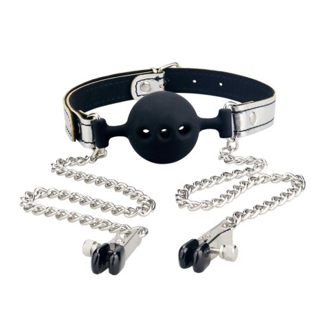 Breathable Ball Gag With Nipple Clamp Lovetoy Breathable Ball Gag With Nipple Clamp Lovetoy