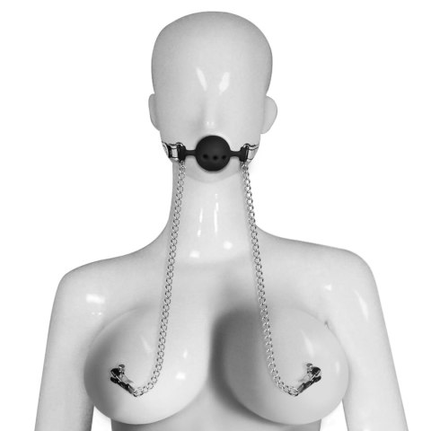 Breathable Ball Gag With Nipple Clamp Lovetoy Breathable Ball Gag With Nipple Clamp Lovetoy