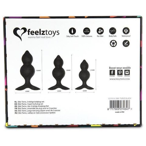 FeelzToys - Bibi Twin Butt Plug Set 3 pcs Black FeelzToys FeelzToys - Bibi Twin Butt Plug Set 3 pcs Black FeelzToys