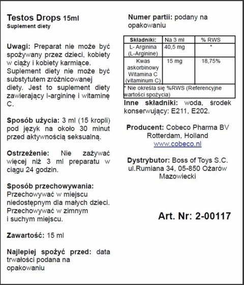 Supl.diety-Testos Drops (15ml) Cobeco Supl.diety-Testos Drops (15ml) Cobeco