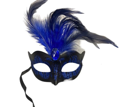 Maska-Venetian Mask Dark Blue with Dark Blue Stone and Feather Kinky Mask Maska-Venetian Mask Dark Blue with Dark Blue Stone and Feather Kinky Mask