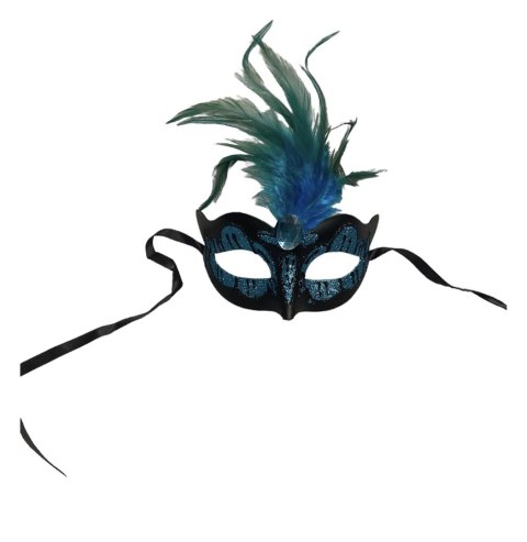Maska-Venetian Mask Light Blue with Light Blue Stone and Feather Kinky Mask Maska-Venetian Mask Light Blue with Light Blue Stone and Feather Kinky Mask