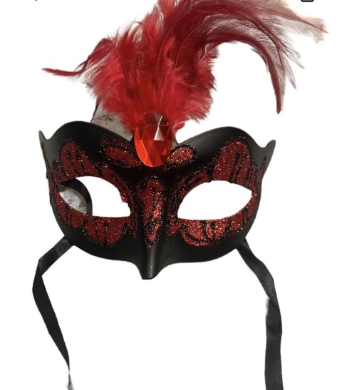 Maska-Venetian Mask Red with Red Stone and Feather Kinky Mask Maska-Venetian Mask Red with Red Stone and Feather Kinky Mask