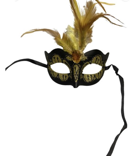 Maska-Venetian Mask Yellow with Yellow Stone and Feather Kinky Mask Maska-Venetian Mask Yellow with Yellow Stone and Feather Kinky Mask