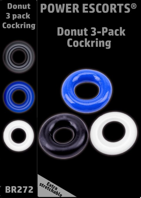 Ring-Donut Cockring 3 Pack-3 colors blue/clear/black Power Escorts Ring-Donut Cockring 3 Pack-3 colors blue/clear/black Power Escorts
