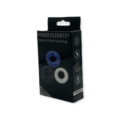 Ring-Donut Cockring 3 Pack-3 colors blue/clear/black Power Escorts Ring-Donut Cockring 3 Pack-3 colors blue/clear/black Power Escorts