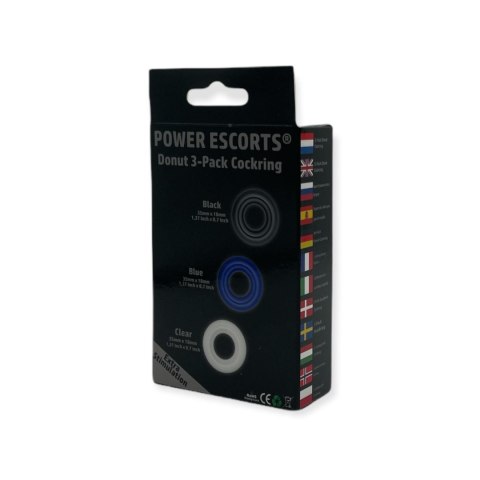 Ring-Donut Cockring 3 Pack-3 colors blue/clear/black Power Escorts Ring-Donut Cockring 3 Pack-3 colors blue/clear/black Power Escorts