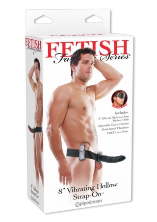 8 Inch Vibr. Hollow Strap-On Black Pipedream