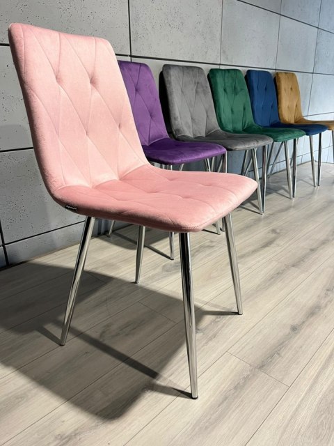 Krzesło tapicerowane BORGO VELVET PINK SILVER Lugano