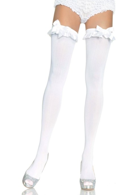 Opaque Thigh Highs With Bow White Leg Avenue Opaque Thigh Highs With Bow White Leg Avenue
