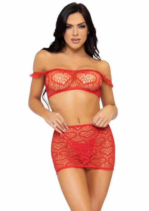 3 Pc Top, Mini Skirt & String Red Leg Avenue