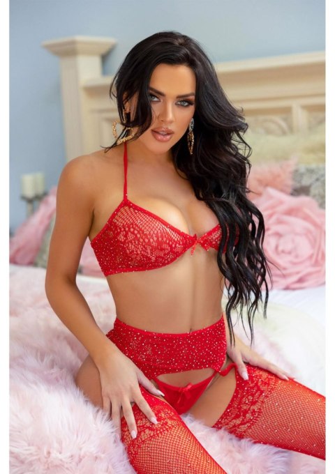 Bra Top, String And Stockings Red Leg Avenue